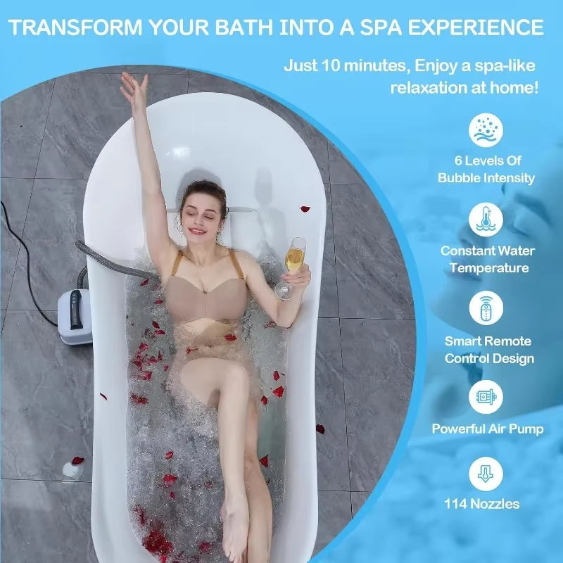 Portable Spa Bubble Bath Massager - Bubble Bath Mat Tub Spa Massager with Upgraded Powerful Suction Cup