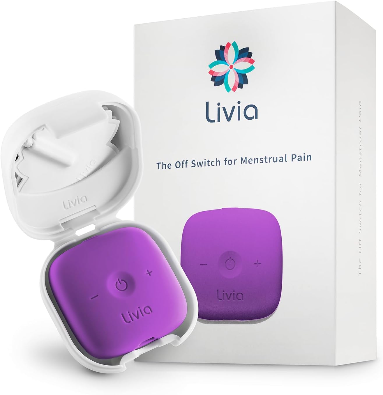 Menstrual Pain Relief Device, Purple – Off-Switch for Period Pain – Portable & Discreet – Rechargeable, up to 12 Hours Battery – Complete Kit with Stick-On Pads – the Go-To Travel Partner