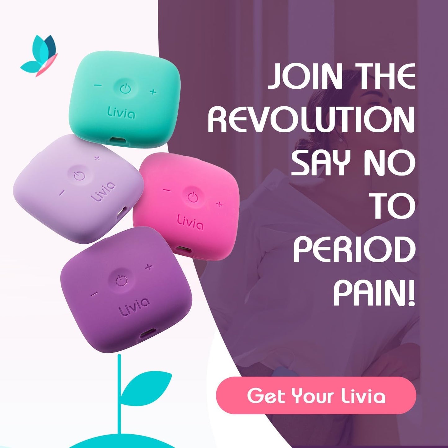 Menstrual Pain Relief Device, Purple – Off-Switch for Period Pain – Portable & Discreet – Rechargeable, up to 12 Hours Battery – Complete Kit with Stick-On Pads – the Go-To Travel Partner