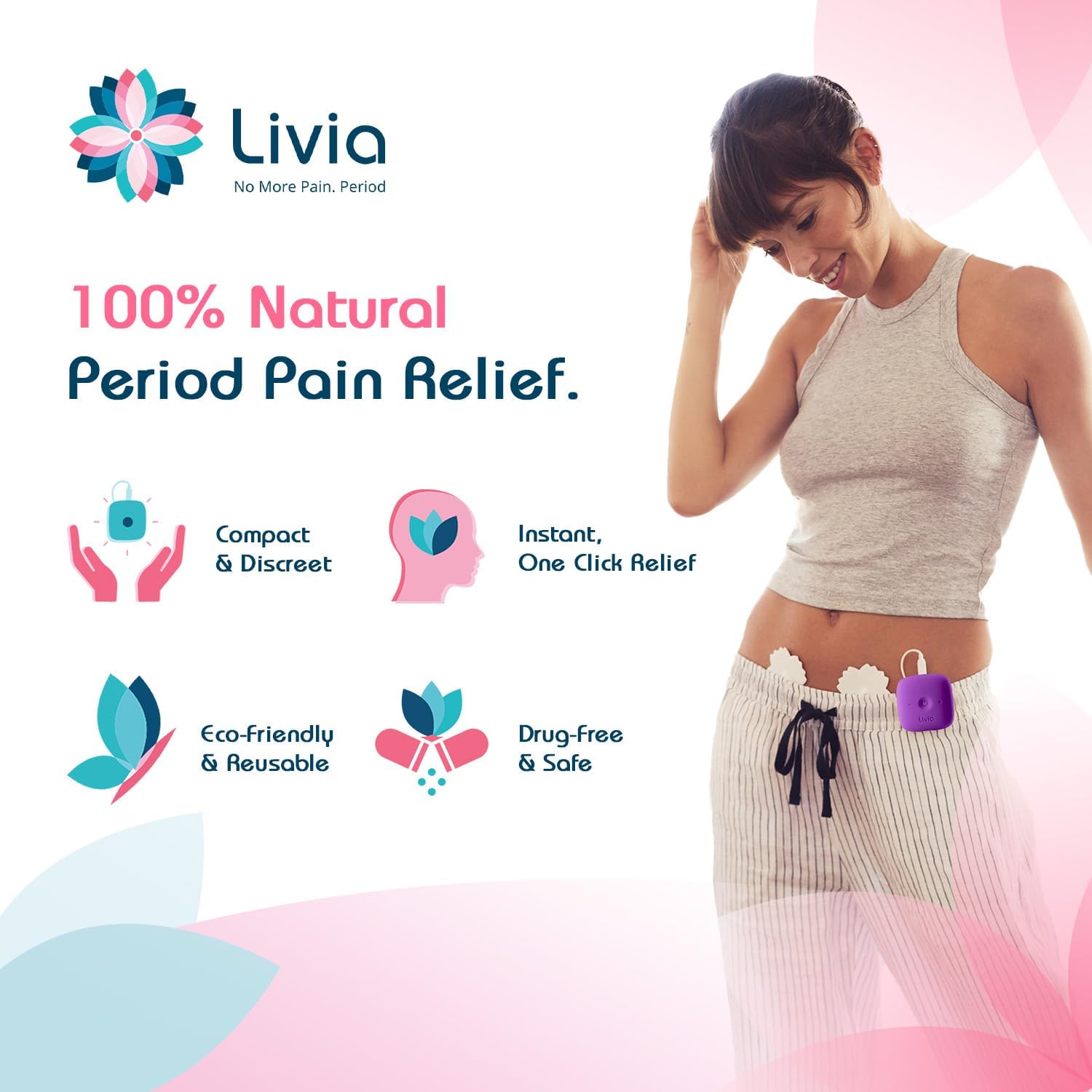 Menstrual Pain Relief Device, Purple – Off-Switch for Period Pain – Portable & Discreet – Rechargeable, up to 12 Hours Battery – Complete Kit with Stick-On Pads – the Go-To Travel Partner