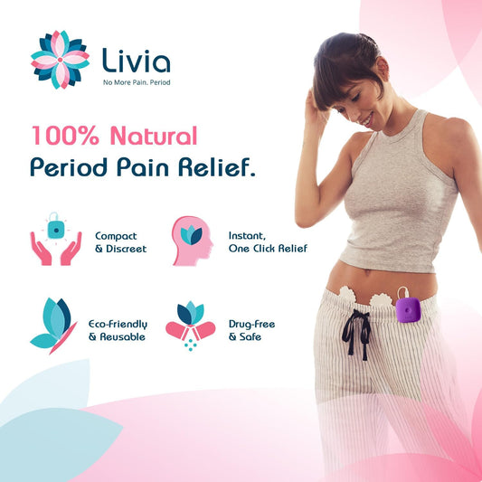 Menstrual Pain Relief Device, Purple – Off-Switch for Period Pain – Portable & Discreet – Rechargeable, up to 12 Hours Battery – Complete Kit with Stick-On Pads – the Go-To Travel Partner
