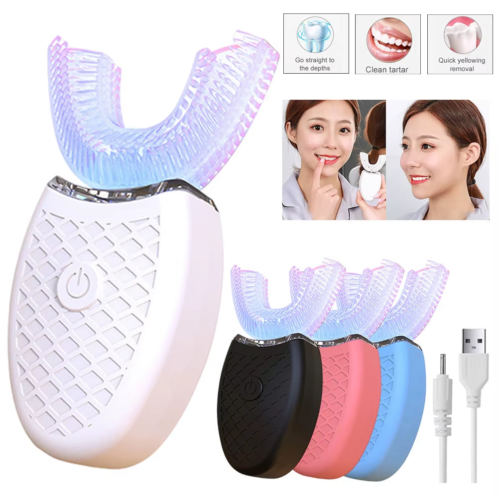 Adult Manual Toothbrush 360 Degree U-Shape Tooth Brush Ren Teeth Oral Care Clean Brush Rechargeable with Soft Silicone Head